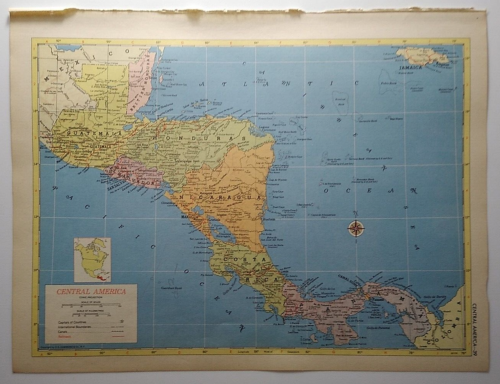 1955 Antique CENTRAL AMERICA Atlas Map - MCM Hammond's New Supreme World Atlas