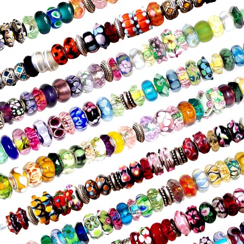 USA | 25 European large hole charm beads & storage bar metal lamp work acrylic