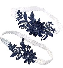 2 PCS Wedding Garters for Bride Bridal Lace Garter Set dark blue Flower Bride...