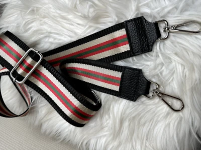 MARKENLOS Schultergurt Taschengurt Wechselgurt silber HW schwarz Streifen rot grün