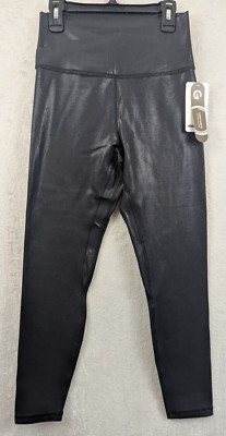 Shein Glowmode sz M athletic Leggings foiled leather like shiny black 0571