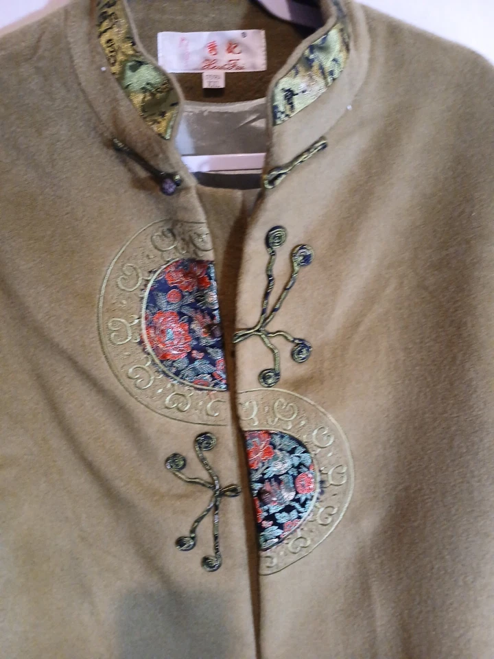 Lei Fei азиатский дизайнер женщин куртка зеленый шерсти w шелк и вышитый дизайн XXL - Изображение 3 из 4