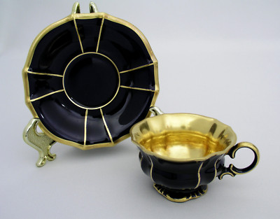 LINDNER ECHT COBALT BLUE GOLD GILT DEMITASSE CUP & SAUCER KUEPS BAVARIA GERMANY