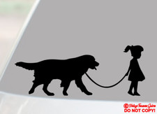 GIRL WALKING GOLDEN RETRIEVER DOG Vinyl Decal Sticker Car Window Bumper LABRADOR
