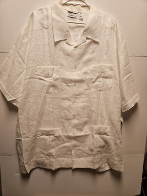 *NEW* Cubavera Men's 4XLT Button Shirt Ivory w/Pockets & Pleats Short Sleeve
