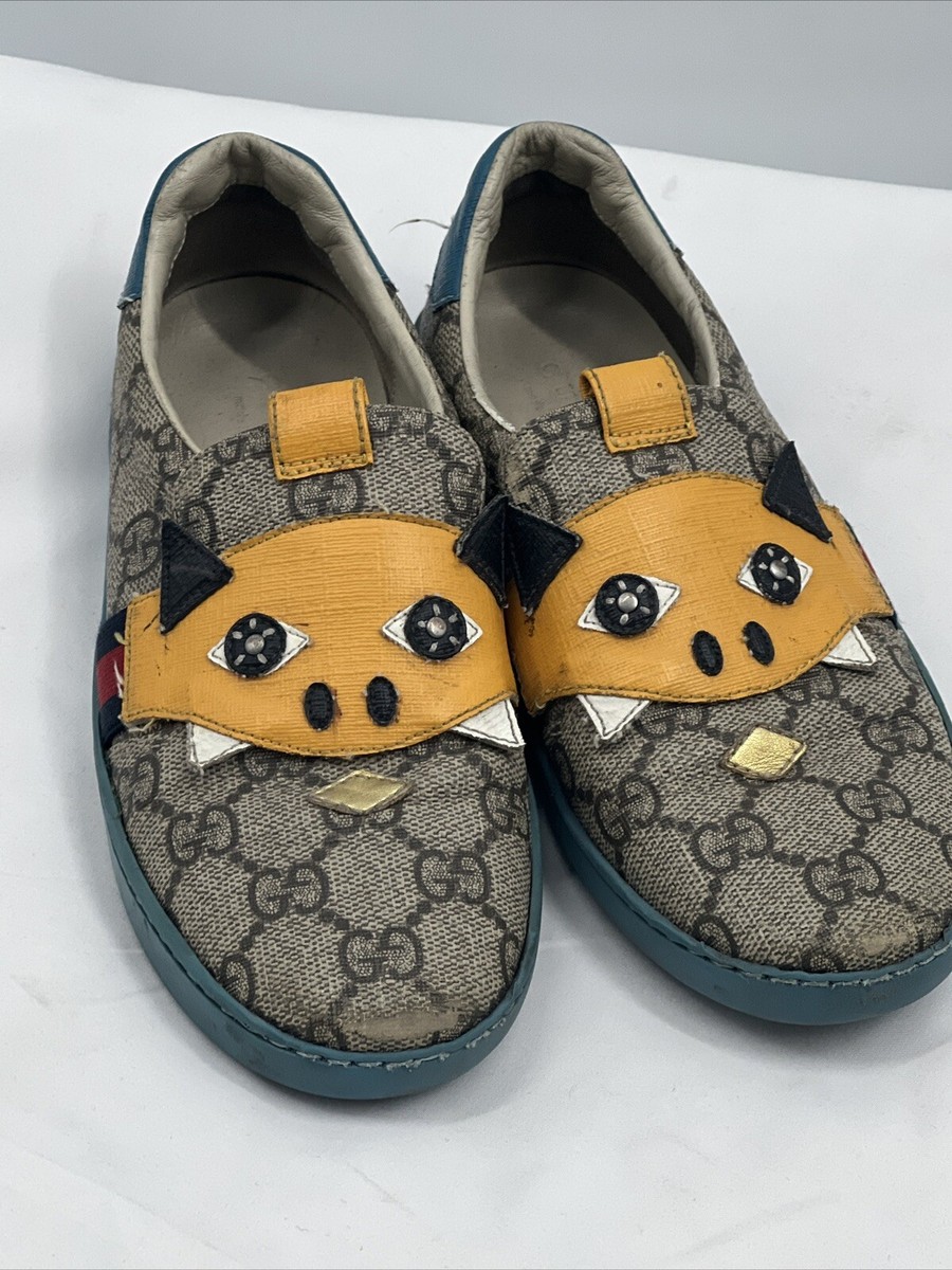 Authentic Gucci Kids Preowned Slip On DINOSAUR Brown Yellow