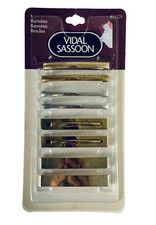 Vintage Vidal Sassoon 8 Gold Silver Metal Barrettes, 90 s New