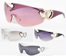 Women s Sunglasses Rimless Wrap Around Heart Shape Rhinestones Metal Frame Mauve