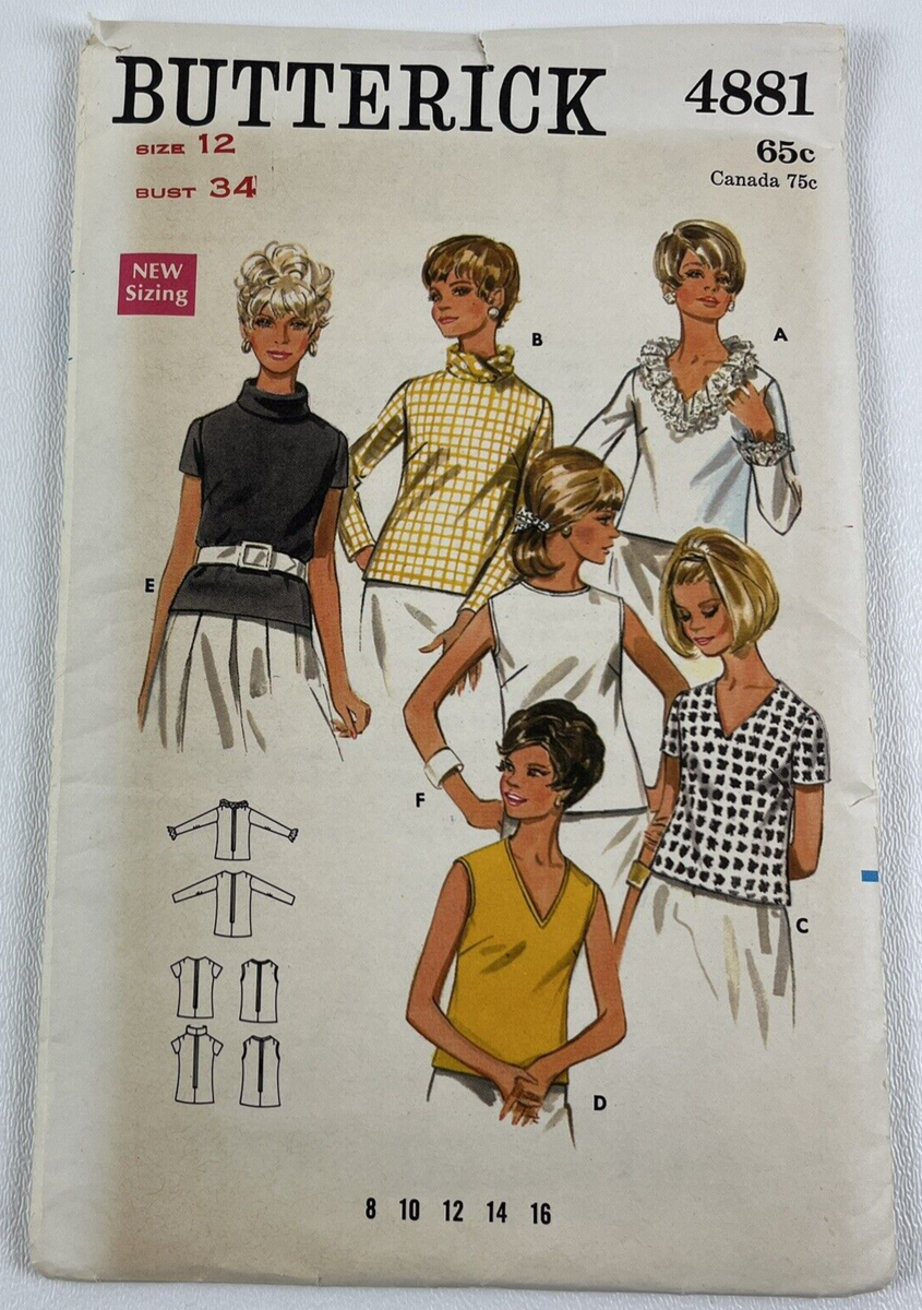 Butterick 4881 1960s Tops 6 Styles Sz 12 34