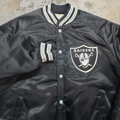 ジャケット・アウター vintage made in USA RAIDERS stdium jkt Vintage 80s Los Angeles Raiders Black Bomber Satin Jacket XL Made