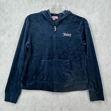 Juicy Couture Velvet Track Hoodie Jacket LARGE Blue Velour Full Zip Y2K