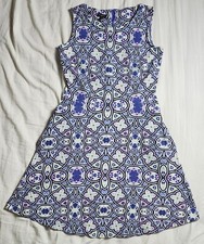 Talbots Edie Knit Dress Fit & Flare Women's Blue Medallion Size Small Petite