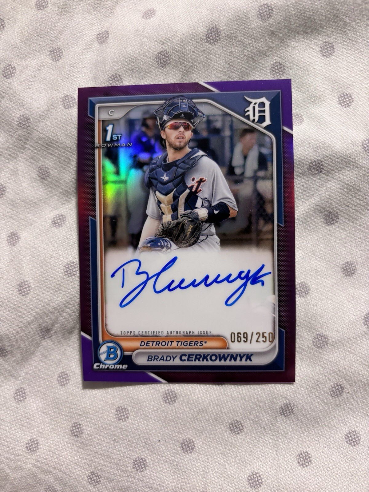 2024 Bowman Chrome Brady Cerkownyk 1st Purple Refractor Auto /250 Tigers