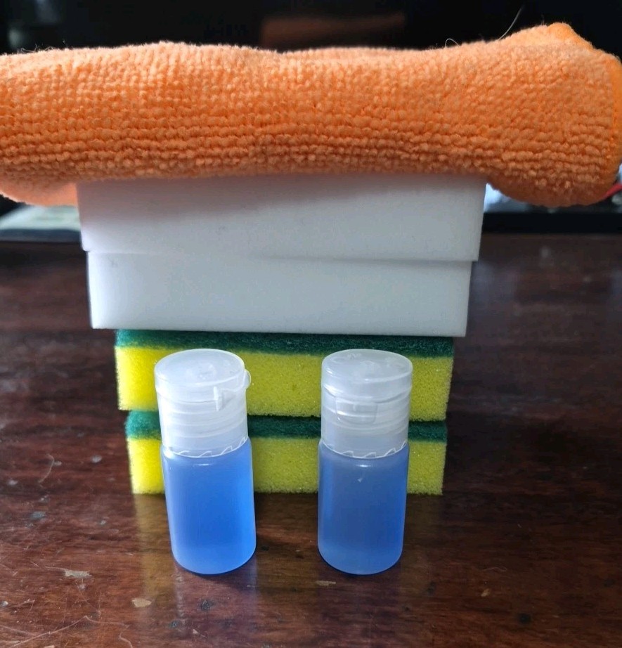 Cleaning kit Dish Wash 2 Scrub 2 Magic Sponges +2 Soaps.  Free Wash Cloth