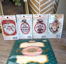 Vintage Cross Stitch Kit Lot Christmas Ornaments + Aida Fabric Charles Craft
