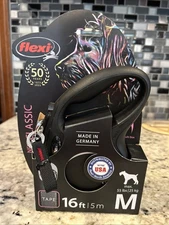 Flexi Classic Retractable Tape Dog Leash. NEW!! Medium 16-Foot Black 55-lb. Dogs