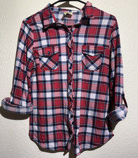 No Boundaries Plaid Red/Blue/White LS Women M...