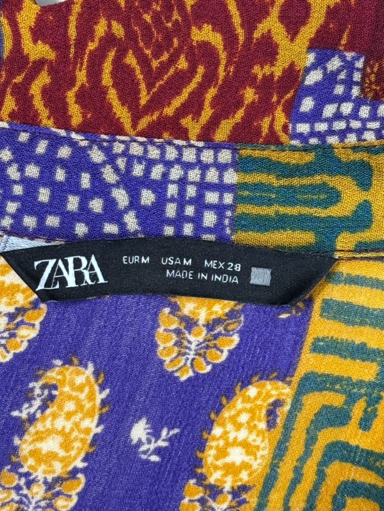 ZARA Top M Patchwork Button Front Blouse Multicol… - image 7