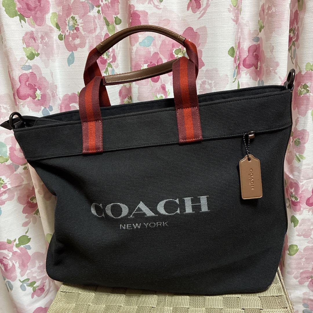 Coach Canvas Leather Tote Bag Black Red New Unused College Carryall