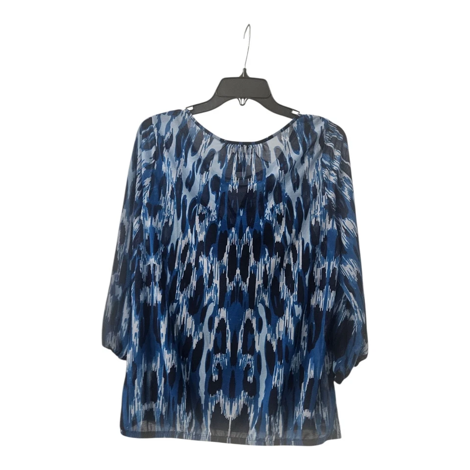 Blusa para mujer INC International Concepts XL azul camisola superpuesta transparente ojo de cerradura Foto 2 de 4