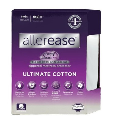 NEW AllerEase Ultimate Cotton Top Mattress Protector, Twin, Zippered, Waterproof