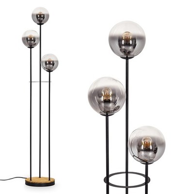HOFSTEIN Fossobiubo Stehlampe Metall/Holz/Glas Schwarz/Natur/Rauchfarben/Klar