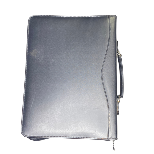 Black Leather Portfolio Binder w/ Solar Calculator Zip Around Organizer 3-Ring. - Picture 2 of 15