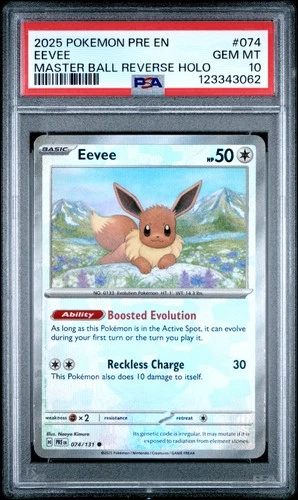 2025 POKEMON PRE EN-PRISMATIC EVOLUTIONS MASTER BALL REVERSE HOLO EEVEE PSA 10