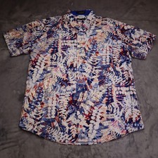Floral Shirt Mens L Short Sleeve Button Up Casual Gold Foil 100 Microfiber