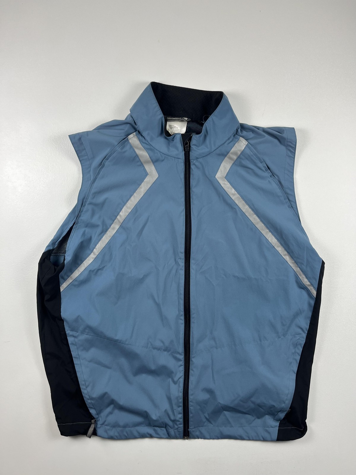 New Balance Vest Mens Large Blue Black Reflective Running Windbreaker Mesh Zip