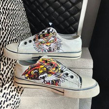 Y2k Ed Hardy Women's Sz 6 Tiger Low Top Tattoo Style Canvas Slip On Sneakers