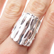 HAGIT GORALI 925 Sterling Silver Vintage Modernist Brich Pattern Ring Size 8