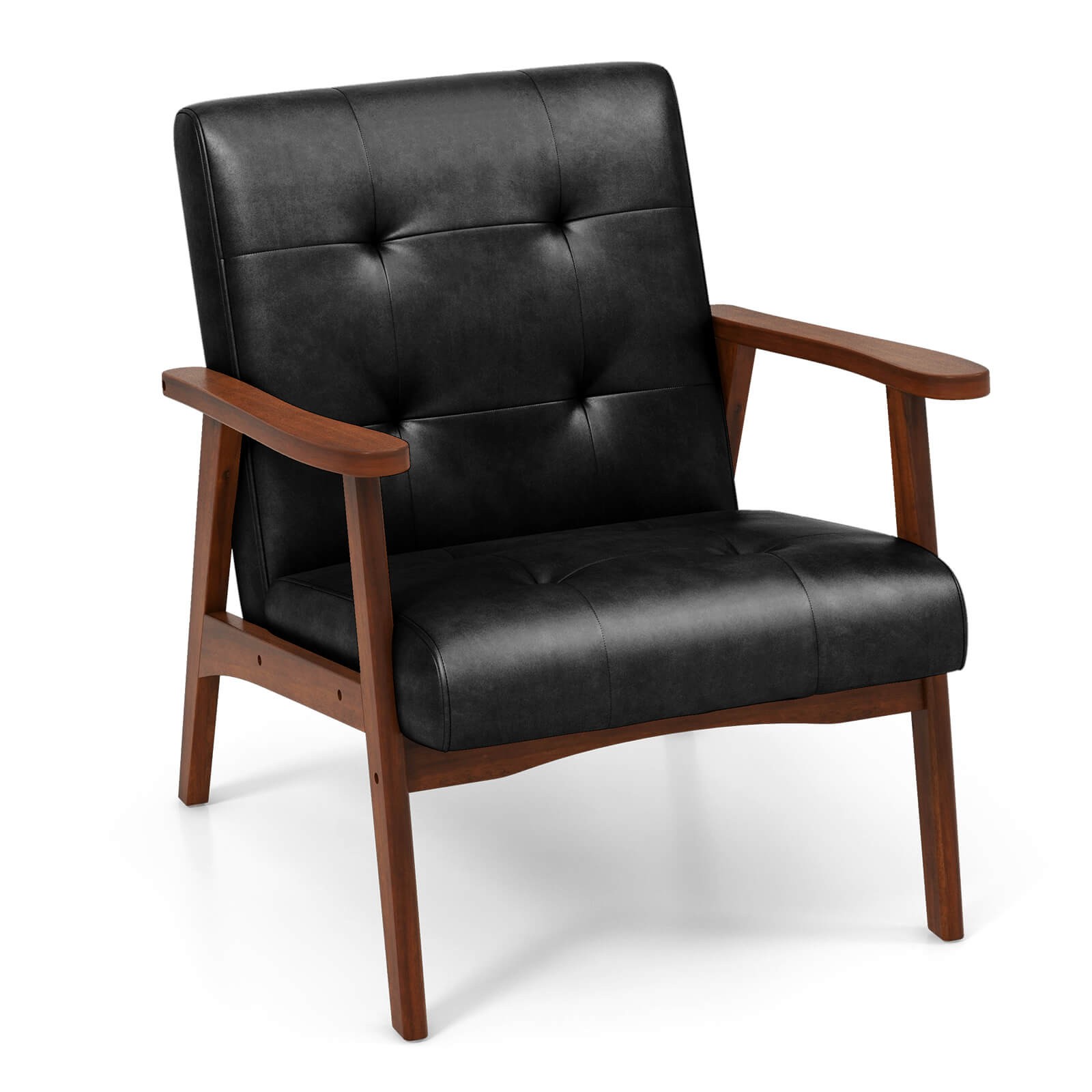 Mid Century Accent Chair Solid Rubber Wood Black