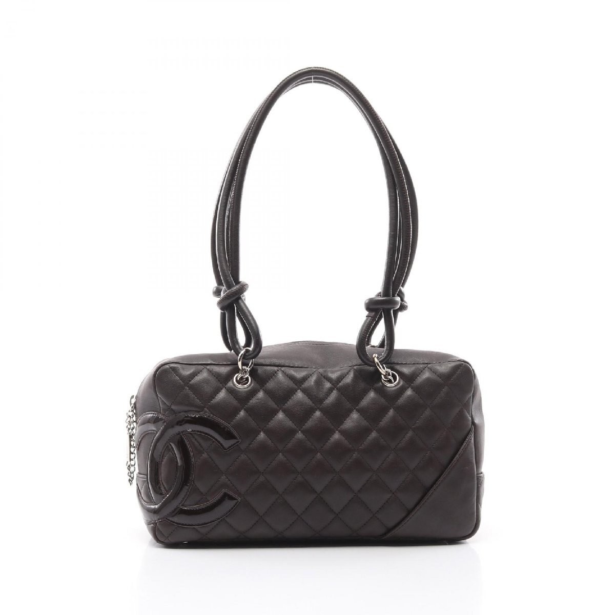 CHANEL Cambon Line Leather Shoulder Bag with Enameled Medallion Bowling Style