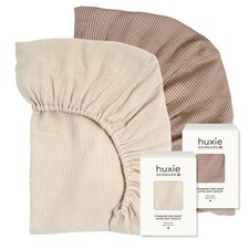 Huxie Organic Cotton Muslin Crib Sheets 2-Pack Fog/Stripe Std Size Baby Boy