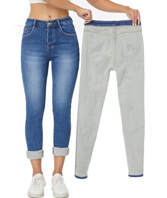 Damen Fleece gefütterte Winter Jeans Hose taillierter Schnitt warm Größe...