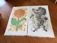 Vintage 1960s 70s Zebra & Hippie Love Flower Power Bech Towels 4? X 3? Feet Nice