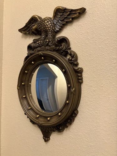 FEDERAL EAGLE SYROCO BULLSEYE CONVEX BUBBLE GLASS MIRROR Vintage