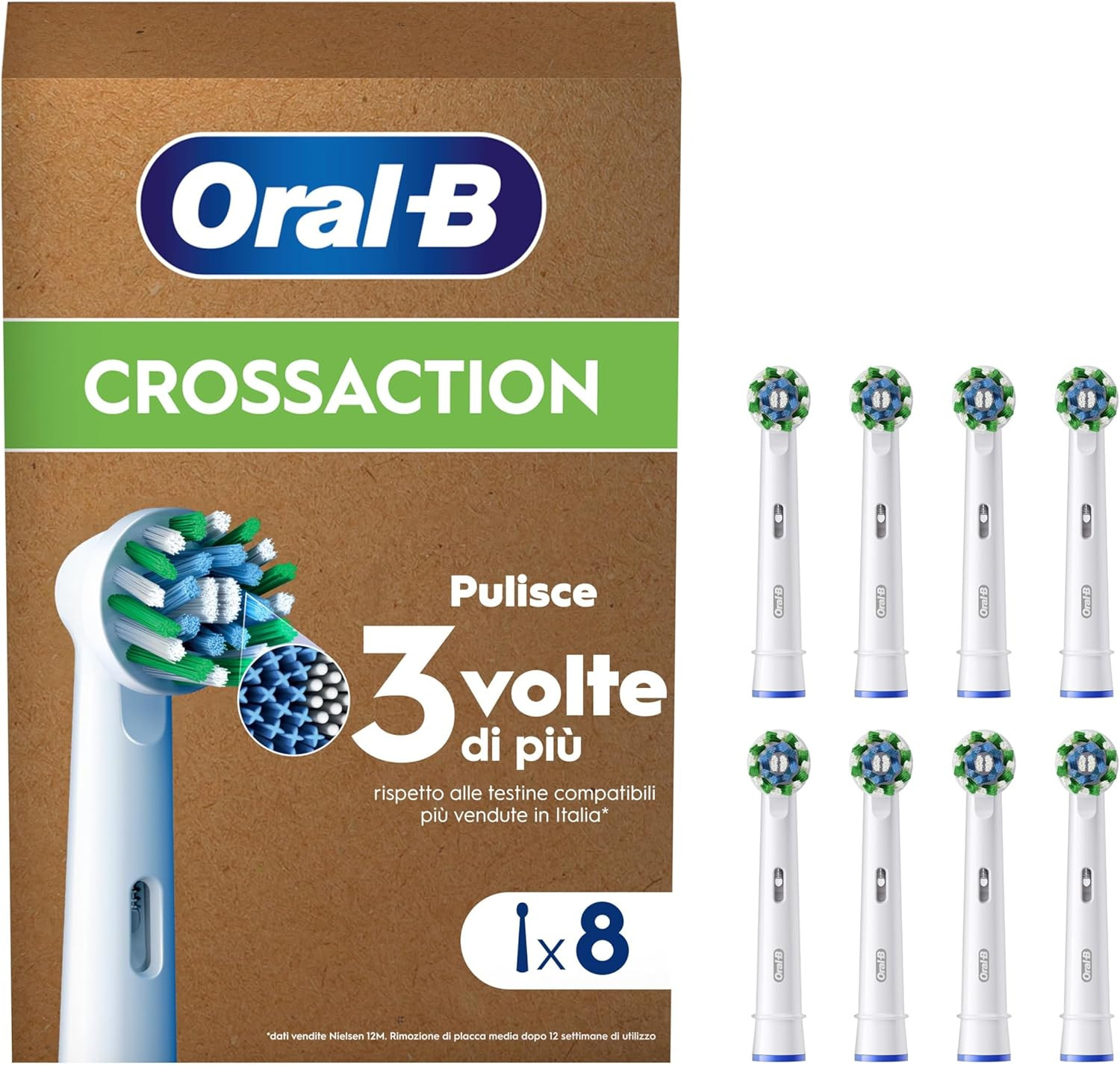 Testine Di Ricambio per Spazzolino Elettrico, 8 Testine Oral B Pro Cross Action,