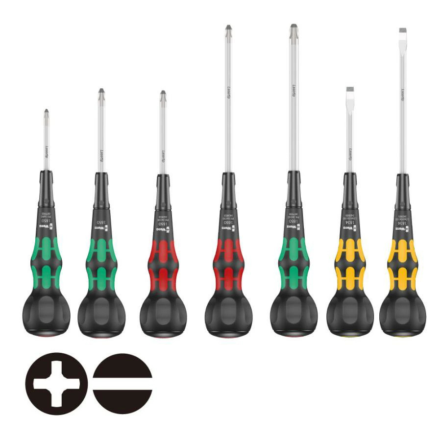 Wera 1850/1834/7S Ball Grip Laser Tip Screwdriver Set Phillips Slotted 7pc New