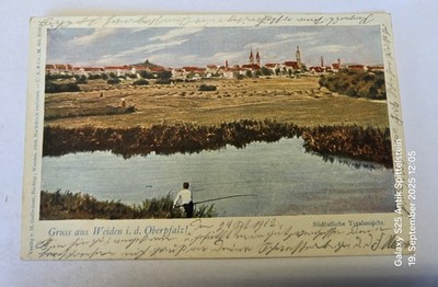 Postcard Bavaria; Weiden in der Oberpfalz color lithograph city view 1902