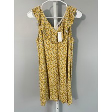 LOFT Outlet Pineapple Print Ruffle V-Neck Sleeveless Dress Yellow Size M $64.99