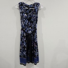 White House Black Market Satin Floral Dress Size 8 Retro Mod Lace Trim Whimsical