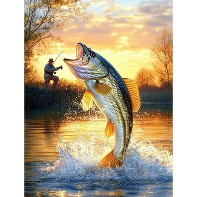 Fishing Diamond Art Kits for Adults, Fisherman Diamond Painting