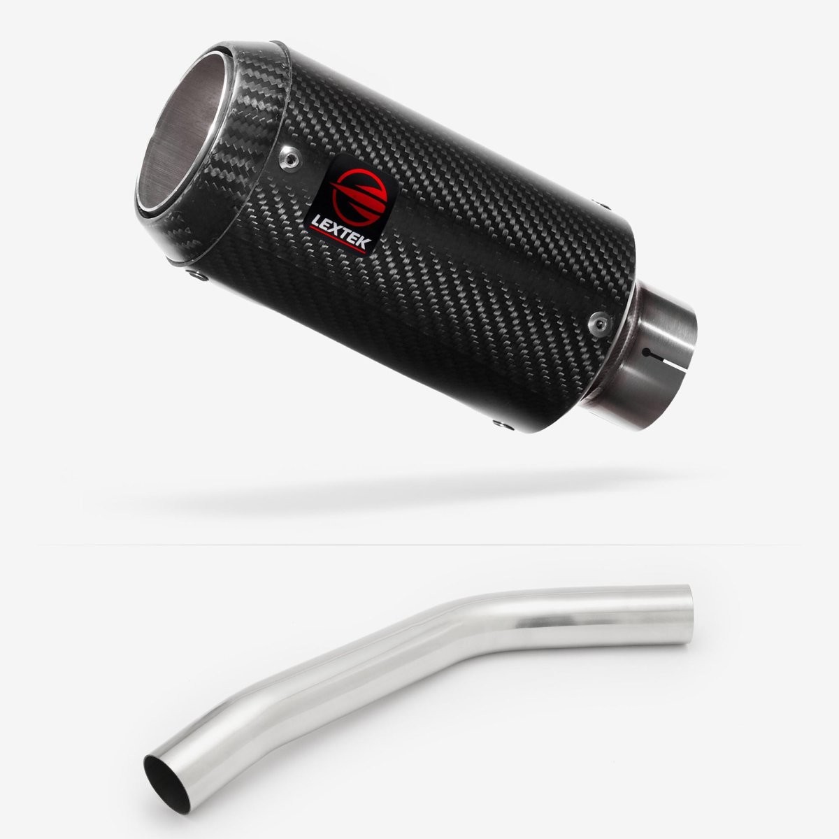 Lextek Carbon Fibre CP8C 150mm Exhaust with Link Pipe Silencer Chrome Polished