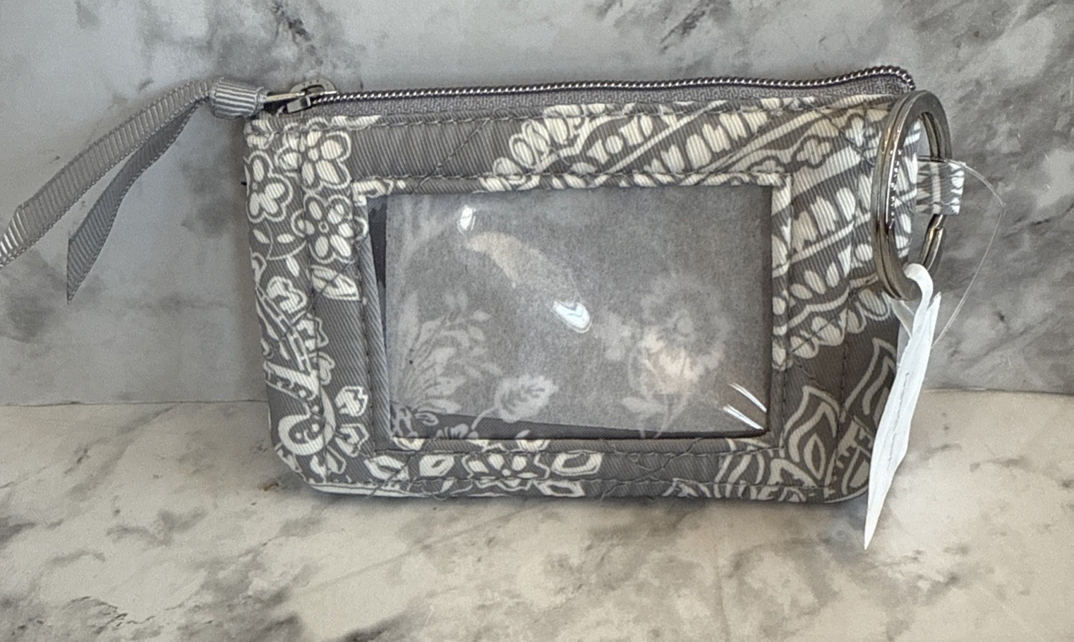 Vera Bradley Performance Twill Zip ID Key Ring  Wallet Cloud Gray Paisley NWT