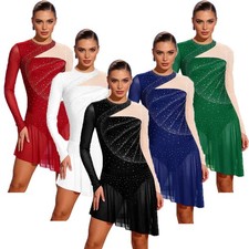 Womens Bodysuit Ballroom Dancewear Roller Jumpsuit Salsa Color Block Leotard