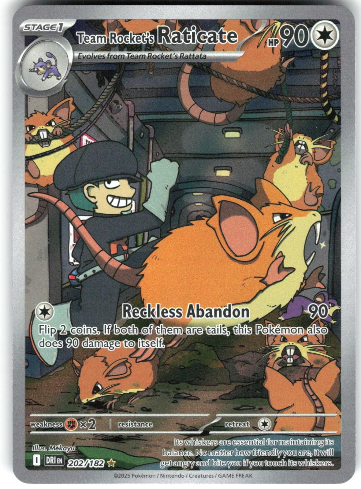 Team Rocket's Raticate 202/182 Illustration Rare Destined Rivals Pokemon Holo NM