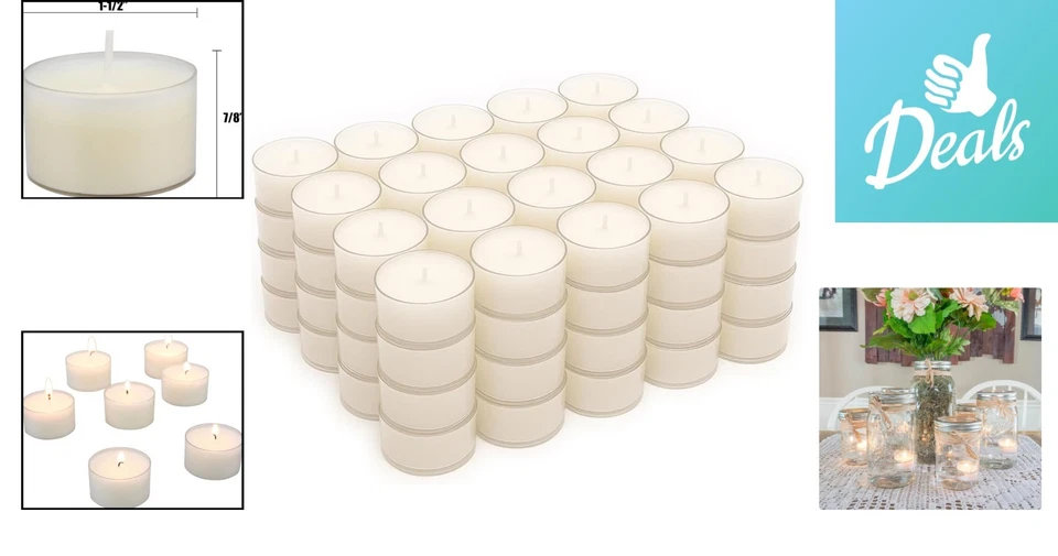 Elegantes velas de luz de té transparentes de larga duración - 8 horas sin perfume (paquete de 48) Foto 2 de 4