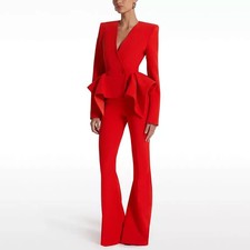 Tailleur Completo Donna Outfit Set Giacca Blazer Slim Pantalone Rosso 35880